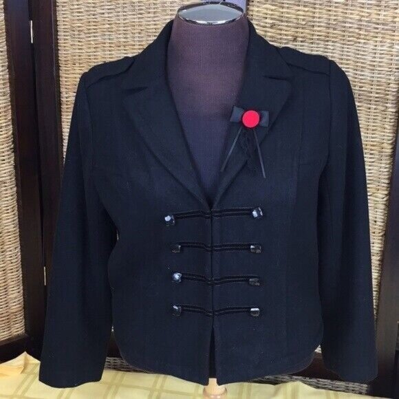 Christopher & Banks Jacket Military Style Buttons Black Short Cropped Large - Picture 1 of 6